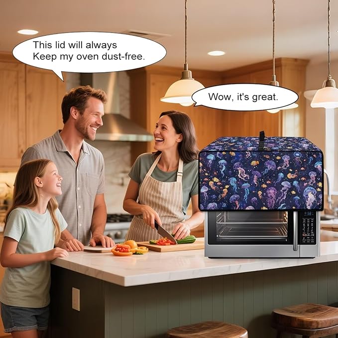Jellyfish Clownfish Bubble Print Microwave Oven Cover Dust-Proof Fabric Toaster Oven Covers Easy to Clean Foldable Microwave Oven Grill Cover Protector with Top Handle, S