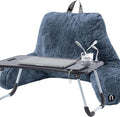 Nestl Fur Reading Pillow with Laptop Lap Desk, Stylish Back Pillow for Sitting Up, Lap Desk with Reading Pillows for Sitting in Bed Adult & Kids, Faux Fur Chair Pillow with Arms - Blue