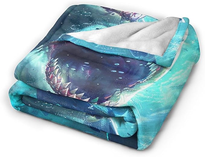 Funny Shark Throw Blanket, 60"x50", Multicolor, Microfiber, Shark Quilt, Modern Style, All Ages, All Seasons, Heavy Weight, Easy Care