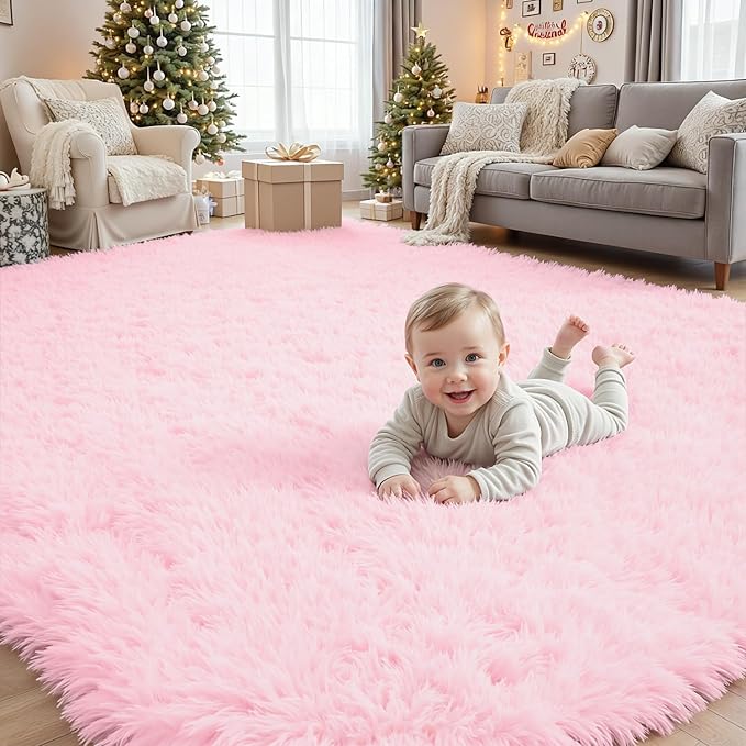 4x6 Area Rugs for Living Room Rug: Soft Fluffy Shag Light Pink Rugs for Bedroom, Non-Slip Large Fuzzy Plush Rug Indoor Floor Carpet for Nursery Kids Boys Girls Room, Dorms, Playroom, Modern Home Decor