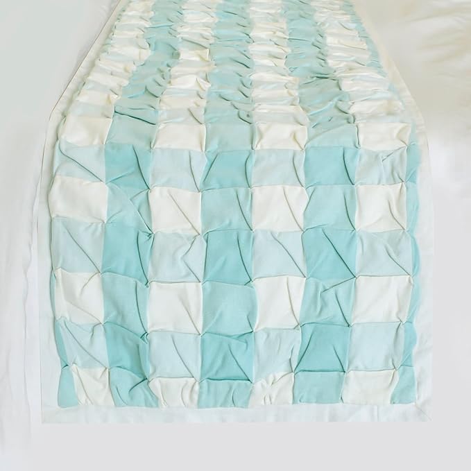 The HomeCentric King/Queen/Twin Aqua Decorative Bed Runner Full 68"x18" Bed Runner with Two Pillow Cover, Checkered, Buffalo Plaid, Check Bed Scarf on Cotton Fabric - Aqua Plaid Knots