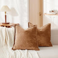 Luxurious Velvet Euro Shams Decorative Throw Pillow Covers 26x26 Set of 2 Solid Square Euro Pillow Shams for Sofa Couch Bedroom, Caramel