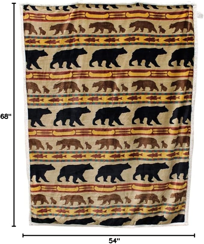 CARSTENS, INC. Ultra Premium Super Soft Plush Sherpa Fleece Oversized Throw Blanket 54" x 68", Bear Family