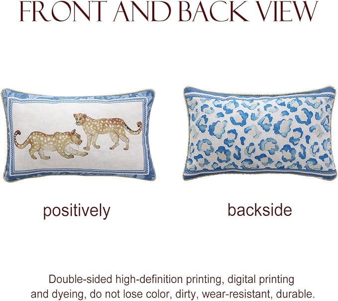 patdrea Designer Lumbar Throw Pillow Covers for Couch 12"x20",Vintage French Linen Pillows Cover with Blue Floral Pattern,Fall Decorative Rectangle Pillowcases for Bed Living Room Outdoor