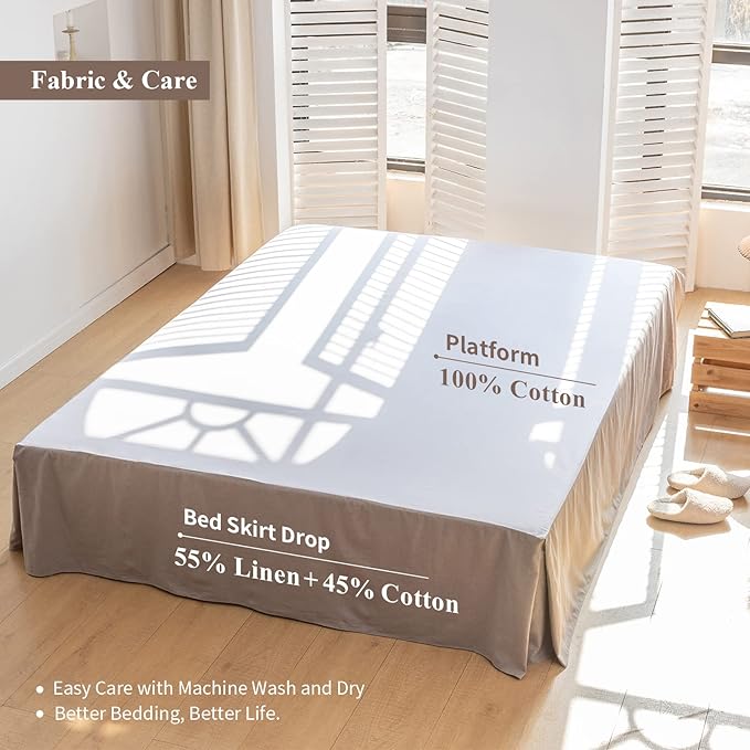 BISELINA French Linen Bed Skirt with Pleated Corner 14-Inch Tailored Drop Natural Flax Cotton Blend Basic Dust Ruffle Soft Cozy Farmhouse Bedding (14" Queen, Basic Grey)