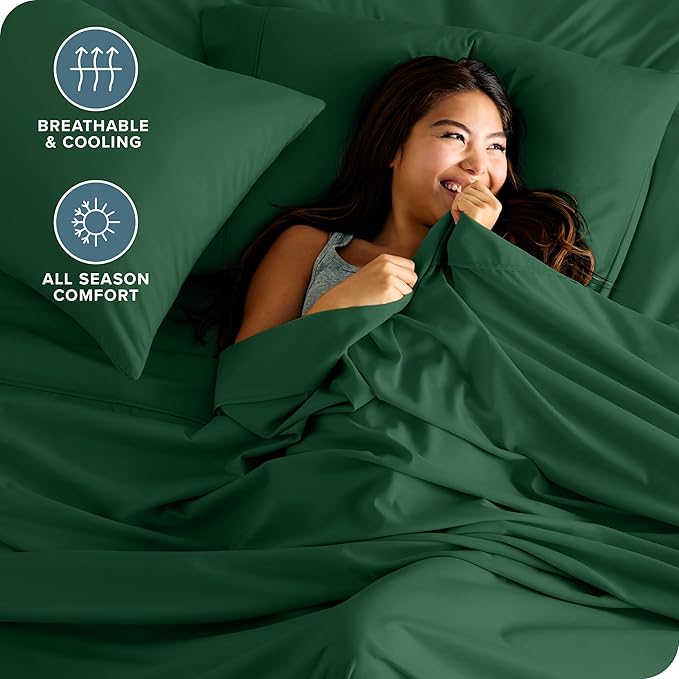 Bare Home Full Sheet Set - Luxury 1800 Ultra-Soft Microfiber Full Bed Sheets - Double Brushed - Deep Pockets - Easy Fit - 4 Piece Set - Bedding Sheets & Pillowcases (Full, Forest Green)