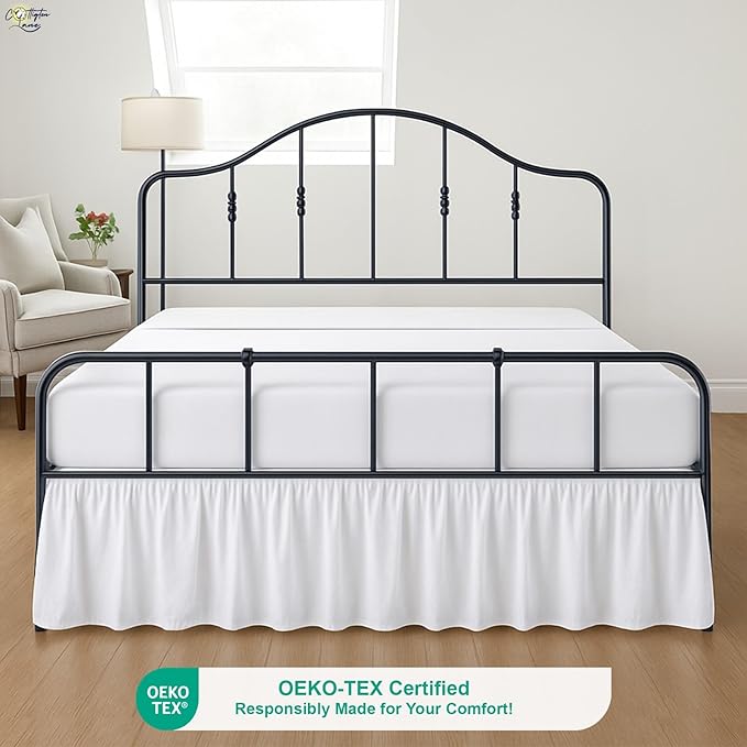 Cottington Lane Ruffled Bed Skirt King Size with Split Corner, Brushed Microfiber Hotel Quality White Dust Ruffle, 21 Inch Drop Gathered Bedskirt, Soft and Stylish, Shrinkage and Fade Resistant