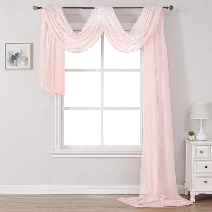DONREN Peach Pink Sheer Window Scarf for Girls Party/Room - Luxury Soft Semi Sheer Scarf for Wedding (1 Panel,52 Inch by 288 Inch Length)