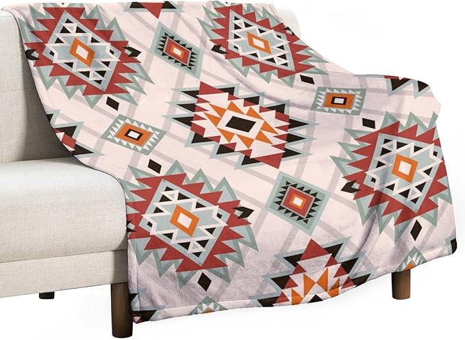Southwest Style Blanket, Boho Geometric Print Throw Blanket Tribal Aztec Blanket for Couch Bed Sofa Cover Throw Home DéCor 50"x60"