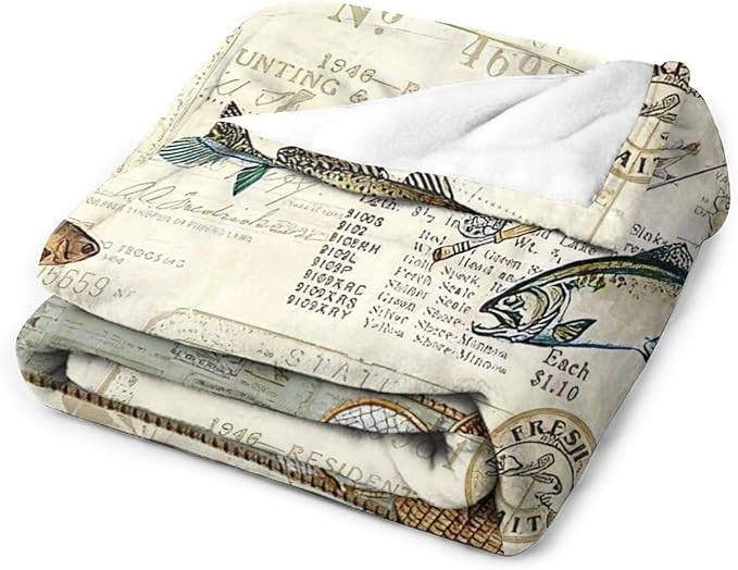 Fishing Blanket Fishing Gifts for Men Fish Throw Blanket Fishing Blanket for Kids Adults Soft Warm Cozy Fleece Blanket for Couch Sofa Bed 50"x60"