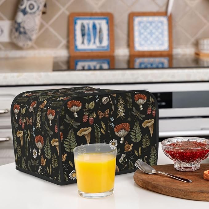 Vintage Witch Leaves Plant Mushroom 4 Slice Toaster Cover, Waterproof Toaster Dust Cover Bread Maker Protective Cover For Small Kitchen Appliance Dining Room Table Home Decor Gifts
