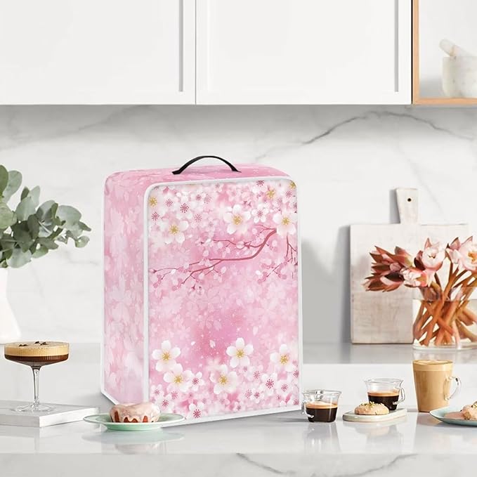 Mumeson Cherry Blossom Coffee Maker Cover, Universal Waterproof and Dustproof Pouch with Dual Handle for Home, Garage, Office