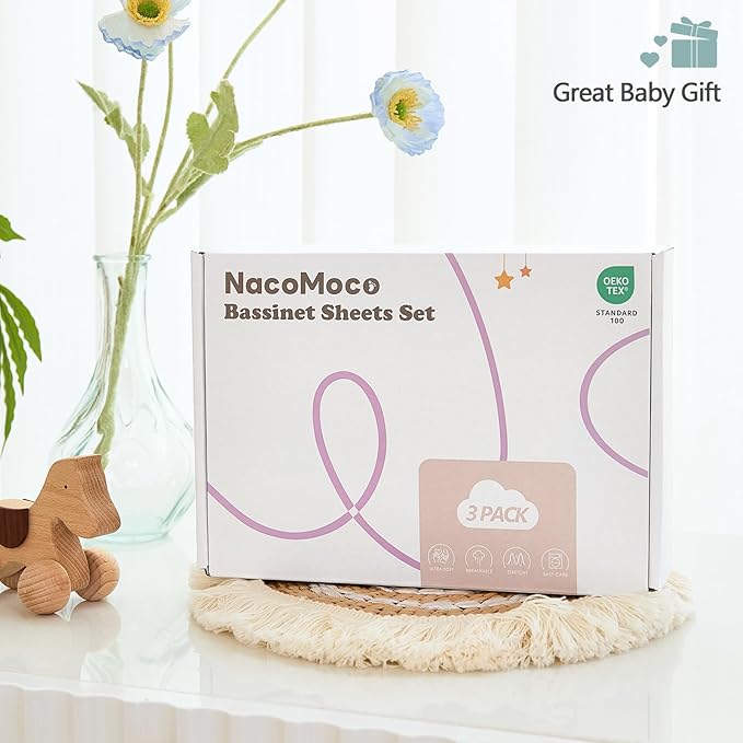 3 Pack Soft Bassinet Sheets - 35"x20" Bedside Bassinet Sheets for for Newton, Ezebaby, AMKE(3 in 1) & Other Large Bedside Sleeper | Breathable & Skin Friendly Bassinet Fitted Sheets for Girls, Green