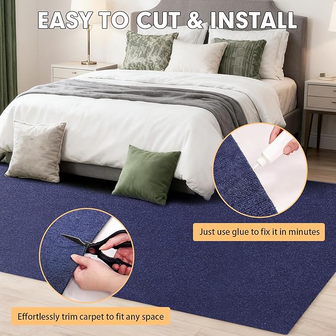 Marine Carpet,5 FT x 15 FT Deep Blue Indoor Outdoor Carpet 0.2" Thick Boat Carpet with Water-Proof TPE Backing, Non-Slide Outdoor Marine Carpet Roll for Home, Patio, Porch, Deck