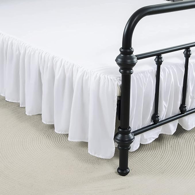 Bed Skirt Queen Size Ruffled Bed Skirt with Split Corners, 18 Inch Drop Dust Ruffle Bed Skirts with Platform, White, Queen Size