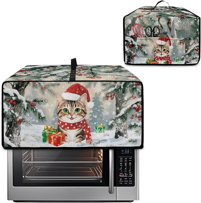 Air Fryer Toaster Oven Dust Cover Dust Protection Countertop Convection Oven Cover Stain-resistant Kitchen Appliance Protector for Christmas Winter, M, Cat Snowy Tree Print