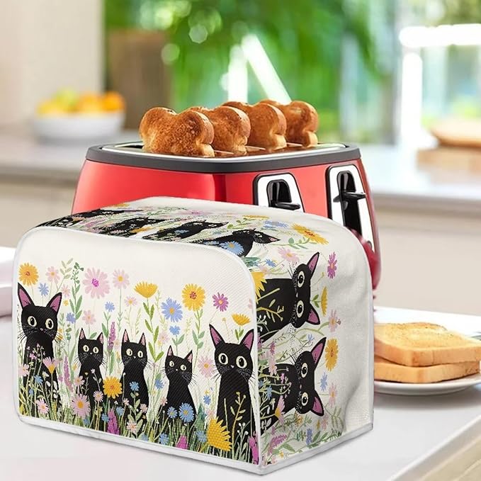 Black Cat Printed Toaster Cover for Anti-Dust & Fingerprint, Floral Printed Toaster Oven & Microwave Cover Decor Accessories