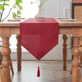 BALCONY & FALCON Table Runner with Tassels Rustic Farmhouse Jacquard Linen Style Water Resistant Washable Runner for Dining Kitchen Party Christmas Everyday Use 14 x 118 inch, Red