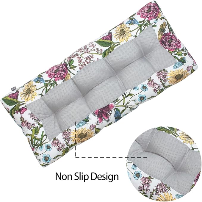 Outdoor Bench Cushion 48 x18 inch with Non-Slip Grips,Water Resistant Porch Swing Cushion,Bench Pillow Pads,Floral Tufted Cushions for Patio Garden Furniture,48" Seat Cushions(Butterfly Flower)