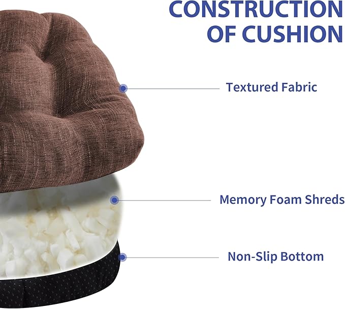 Chair Cushions for Dining Chairs Set of 2, Kitchen Chair Cushions, Chair Pads with Ties and Non Slip Backing, Tufted Memory Foam Seat Cushion 2 Pack, 15.5" x 15.5" x 4", Brown