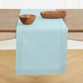 Solino Home Linen Aqua Blue Table Runner 132 Inches Long - 100% Pure Linen Extra Long Table Runner 14 x 132 Inch for Christmas, Holiday, New Year - Classic Hemstitch
