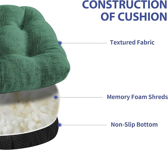 Chair Cushions for Dining Chairs Set of 4, Kitchen Chair Cushions, Chair Pads with Ties Non Slip Backing, Christmas Room Decor, Tufted Memory Foam Seat Cushion 4 Pack, 15.5x15.5x4, Dark Green