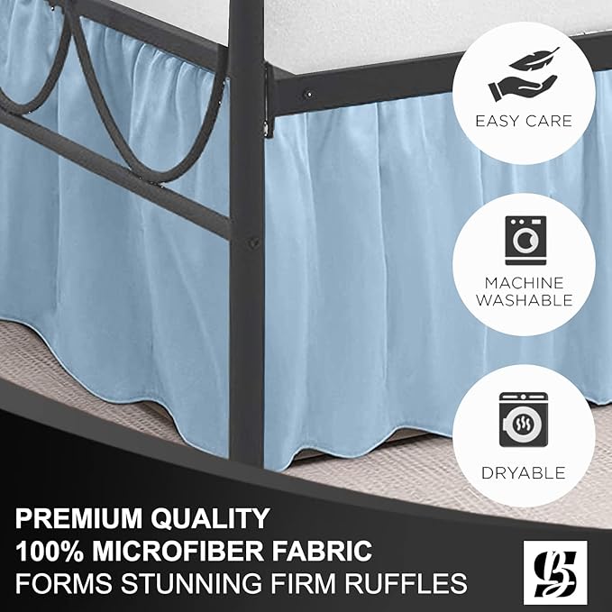 SKY BEDDINGS - Full Size Ruffled Bed Skirt with Split Corners - 14 Inch Drop Dust Ruffle Bed Skirt with Platform Three Sided Coverage - 100% Microfiber, Light Blue