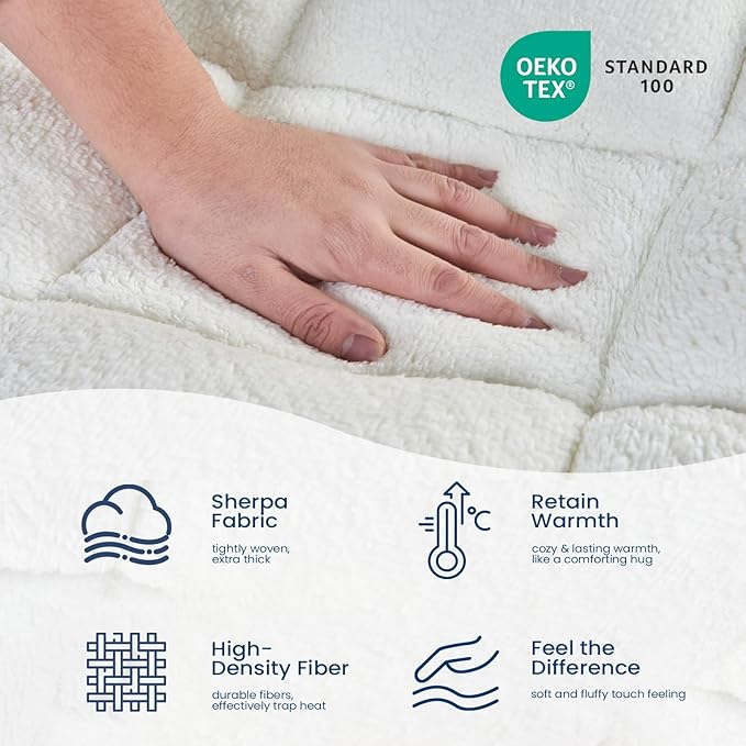 Mattress Topper California King for Back Pain Thick Mattress Pad Cover Sherpa Plush Pillow Top Down Alternative Fill Mattress Cover with 8-22 Inch Deep Pocket
