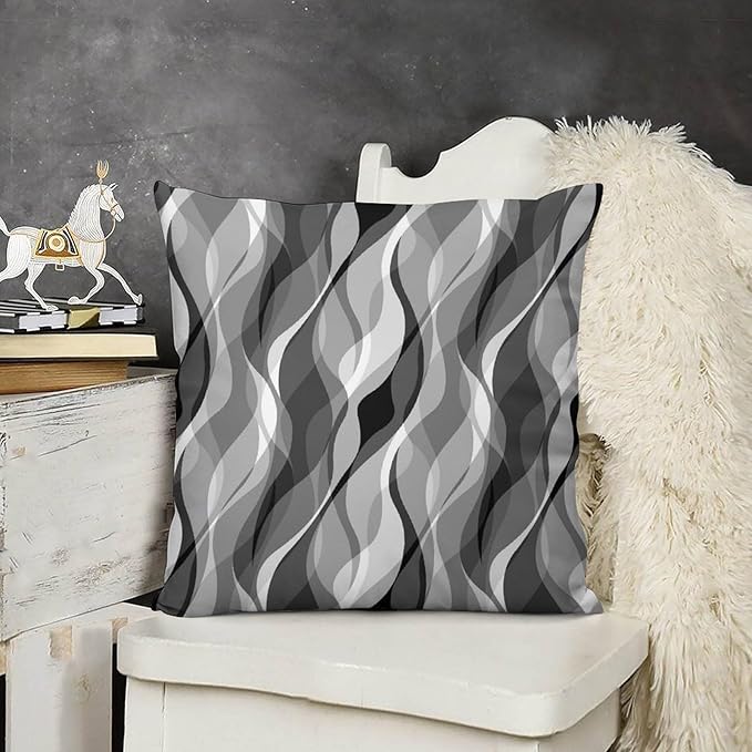 Grey Throw Pillow Covers Modern Abstract Black and Grey Striped Decorations for Bedroom Living Room Farmhouse Sofa Pillows Bed Couch 12x12 Inch