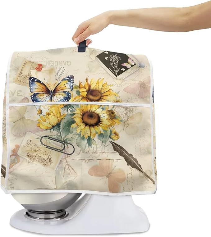 Sunflower Butterfly Stand Mixer Cover Compatible with 4.5-5 Quart Kitchen Aid Mixer, Washable Dustproof Covers Fit All Tilt Head & Bowl Lift Models Mixers, Easy to Clean