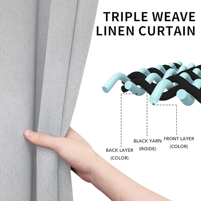 Easy-Going Linen Look Blackout Curtain 108 Inch Length Grommet Window Curtain Drapes for Bedroom, Living Room Thermal Insulated Room Darkening (Set of 2 Panels, Greyish White)