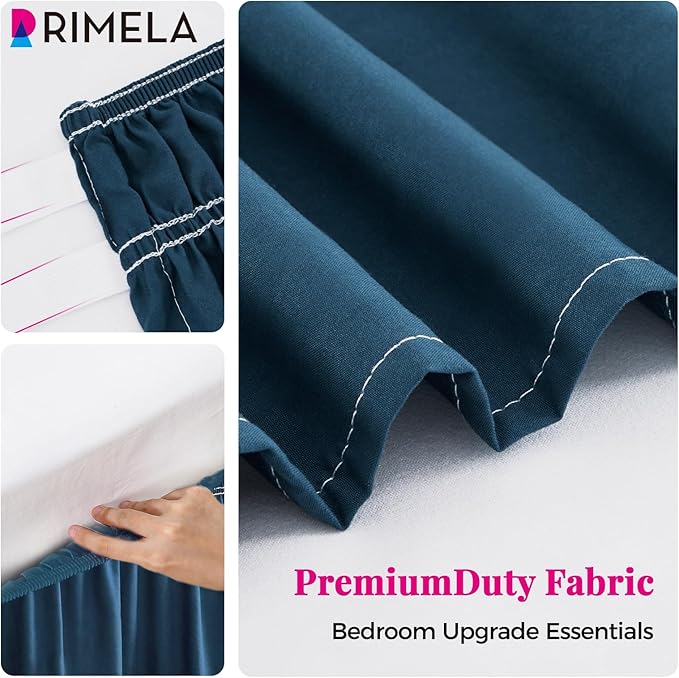 RIMELA Dusty Navy Bed Skirt Queen Size 18 Inch Drop, Wrap Around Elastic Bedskirt, Dust Ruffle for Adjustable Bed Base Machine Washable Easy to Install Bed Skirts