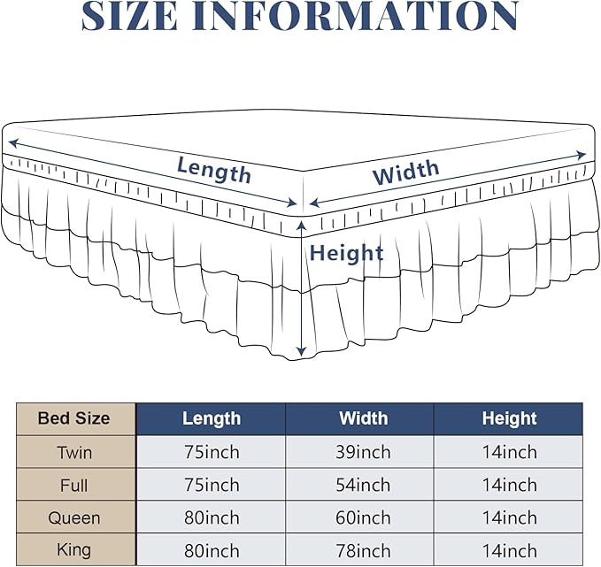 King Bed Skirt, Double-Layered Ruffled Eyelet Bed Skirt, Wrap-Around Elastic Dust Ruffle King Size with Gathered Styling and Embroidered Details, 14" Drop Length (White)