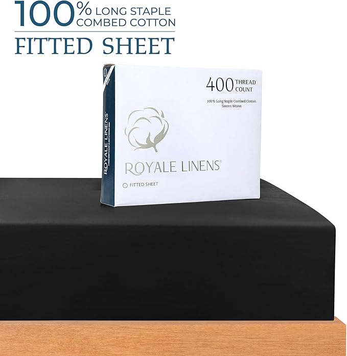 ROYALE LINENS 300 Thread Count 100% Long Staple Combed Cotton Fitted Sheet - Super Soft Deep Pocket Bottom Sheet - Fitted Sheet Only - Elastic Sheet