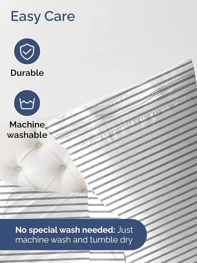 Extra Deep Split King Fitted Sheet - Hotel Luxury Single Fitted Sheet Only - Easily Fits 18 inch to 24 inch Mattress - Ultra Soft, Wrinkle Free w/Extra Deep Pocket - Breathable & Comfy - Grey Stripes