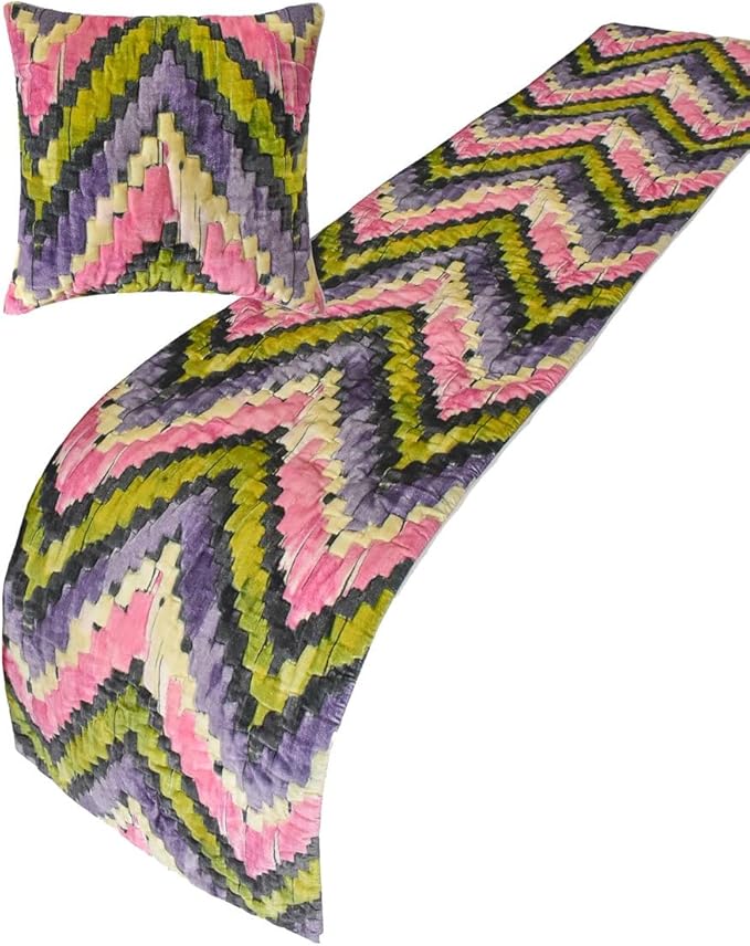 The HomeCentric King/Queen/Twin Pink & Purple Decorative King 90"x18" Bed Runner Without Pillow Cover, Chevron, Quilted Bed Scarf on Velvet Fabric - Artful Chevron