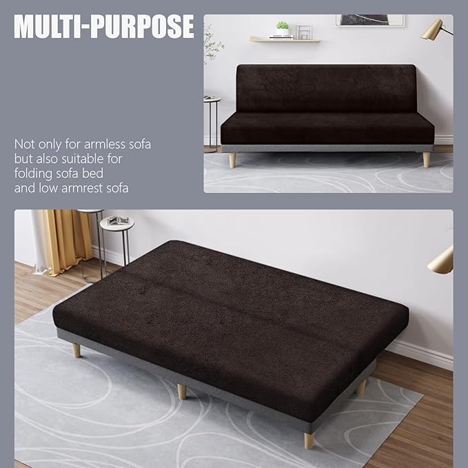 molasofa Leather Like Stretch Futon Slipcover Armless Sofa Cover Furniture Protector with Elastic Bottom, Soft and Washable Futon Cover for Sofa Bed （Medium，Chocolate）