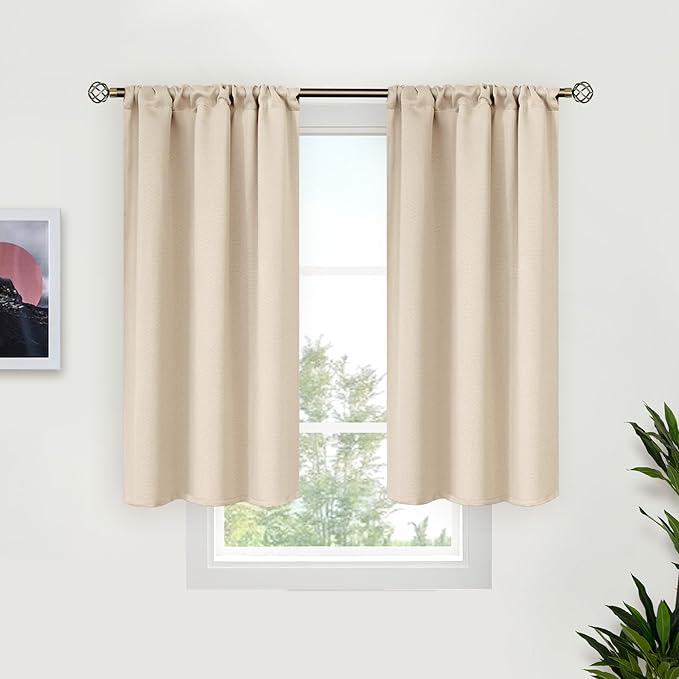 BGment Short Blackout Kitchen Curtains 40 Inches Long - Thermal Insulated Drapes with Rod Pocket Room Darkening for Cafe Bathroom Windows, Champagne, 34 x 40 Inch, 2 Panels