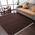 Rugsotic Carpets Hand Woven Flat Weave Kilim Wool ECO-Friendly Area Rugs - 10'x10', Square Shape, Dark Brown Color, Solid Plain Design, Low Pile Handmade Rugs for Living Room, Bed Room (D00111)