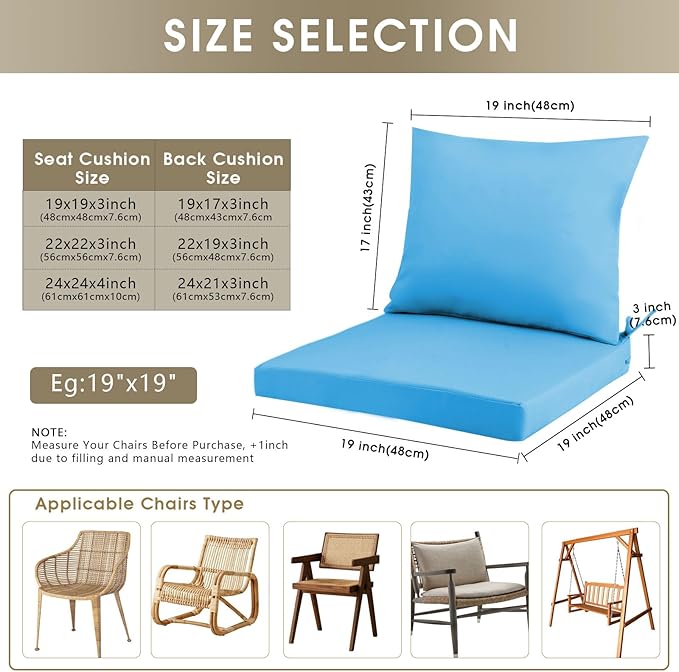 Outdoor Seat Cushion Set 22 x 22 In, Water-Resistant & Fade-Resistan, Patio Furniture Cushions with Removable Cover Deep Seat & Back Cushion with Handle and Adjustable Straps for Chair Sofa,1PC