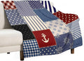 Nautical Blanket Vintage Coastal Rustic Red Blue White Polka Dot Stripe Anchor Patchwork Soft Cozy Lightweight Throw Blanket for Women Men Bedroom Living Room Dorm Chair Sofa Travel 50x60in