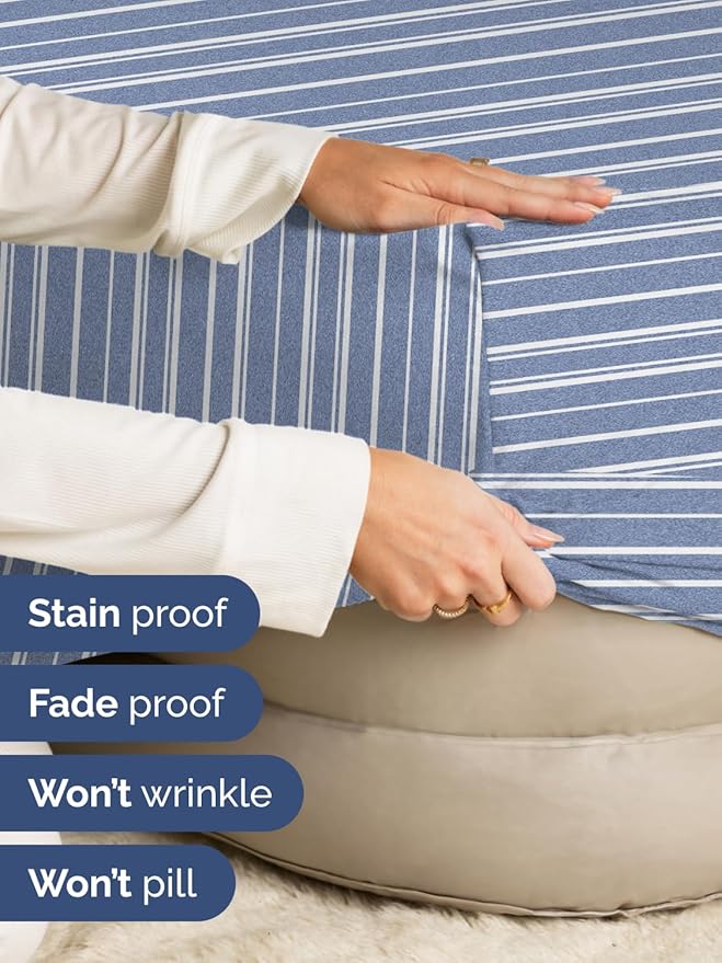Extra Deep Twin XL Fitted Sheet - Hotel Luxury Single Fitted Sheet Only - Easily Fits 18 inch to 24 inch Mattress - Ultra Soft, Wrinkle Free w/Extra Deep Pockets - Breathable & Comfy - Blue Stripes