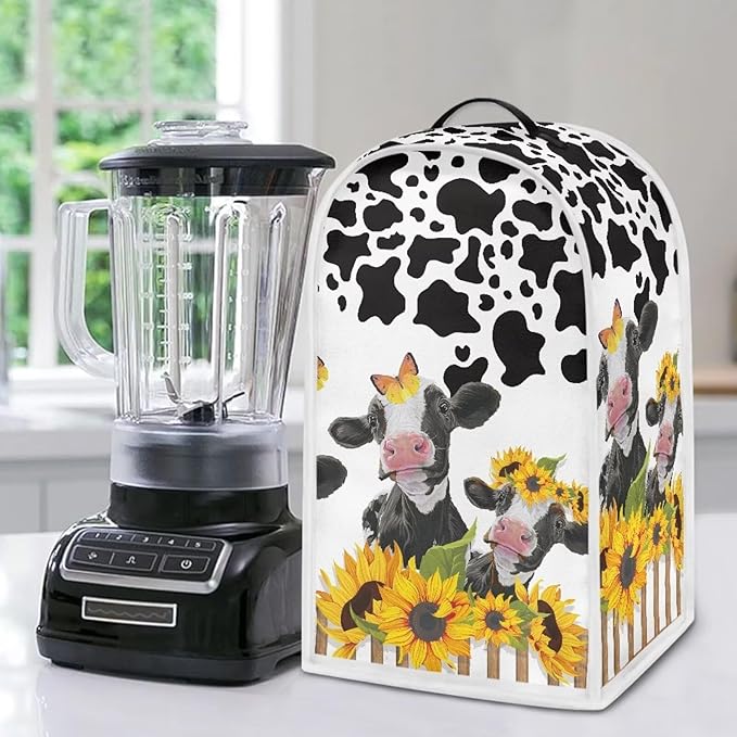 Sunflower Animal Cow Print Blender Dust Covers for Kitchen Counter,Juicer Cover Storage Pouch Cooker Mixer Covers Sleeve Coffee Maker Appliance Cover Food Processor Dust Cover