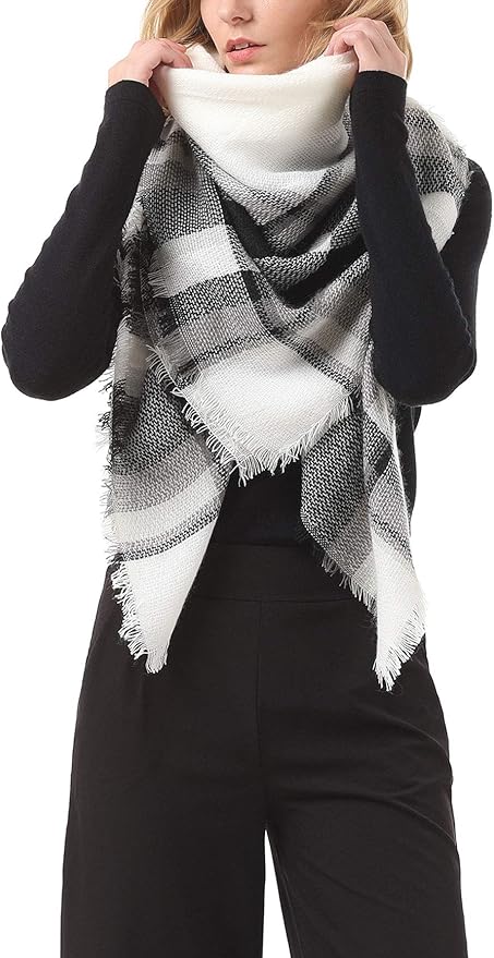 American Trends Women's Cozy Warm Winter Fall Blanket Scarf Stylish Soft Chunky Checked Giant Scarves Shawls