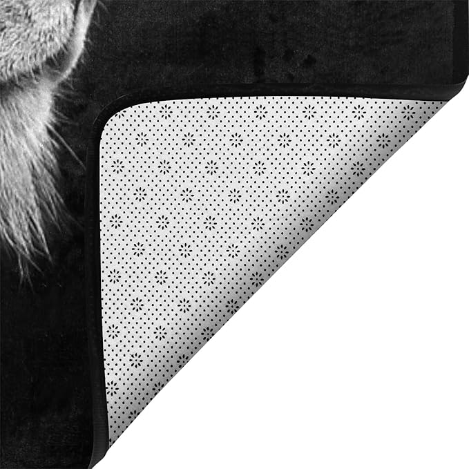 9CH Art Lion Area Rug Head Black Area Rugs Mat for Living Room Bedroom Non Slip Black Floor Rugs Carpet Home Indoor Decoration 7' X 5'