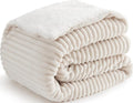 Sherpa Throw Blanket for Couch - Super Soft & Thick, White Throw Blanket, Warm Blankets for Winter, Fluffy Blanket for Sofa Bed, Striped Fleece, Cream, 50x60 Inches