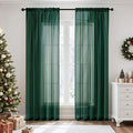 MIULEE 2 Panels Christmas Solid Color Sheer Window Curtains Elegant Window Voile Panels/Drapes/Treatment for Bedroom Living Room (54X72 Inches Hunter Green)