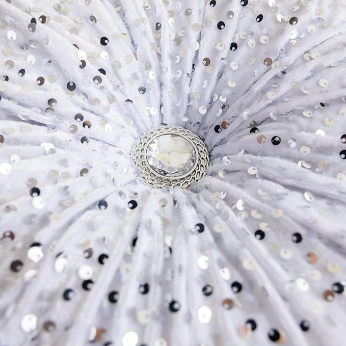 Round Throw Pillow, 13.7in Soft Solid Color Sequin Glitter Decorative Round Pillow Circle Floor Pillows Cushions for Sofa Bed Chair Living Room Floor Car Home Decoration, White