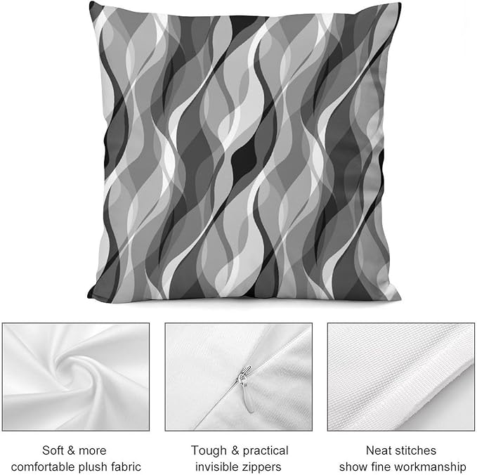 Grey Throw Pillow Covers Modern Abstract Black and Grey Striped Decorations for Bedroom Living Room Farmhouse Sofa Pillows Bed Couch 12x12 Inch