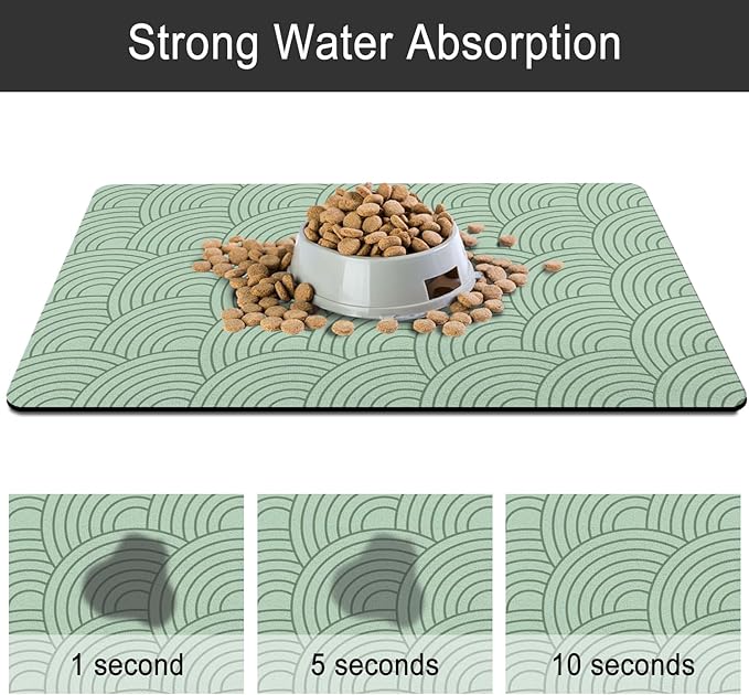 Dog Food Mat for Floors, Absorbent and Quick-Drying Pet Cat Food Mat,Anti-Fouling and Easy-to-Clean Pet Feeding Mat,Dog Bowl Mats for Messy Drinking Water Bowls.17x27inch Boho Style